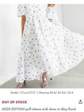 ASOS EDITION puff sleeve midi dress in ditsy floral printed broderie